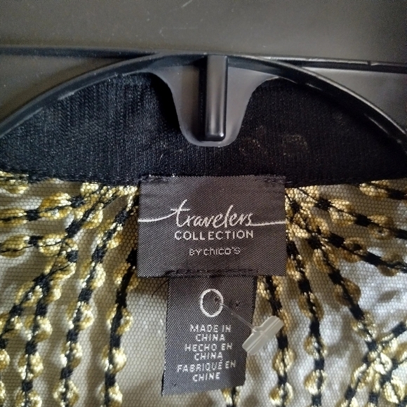 Chico's Travelers Collection Needle Stitch Mesh Gold Button Down Jacket Sz O/S/4 - Picture 7 of 10